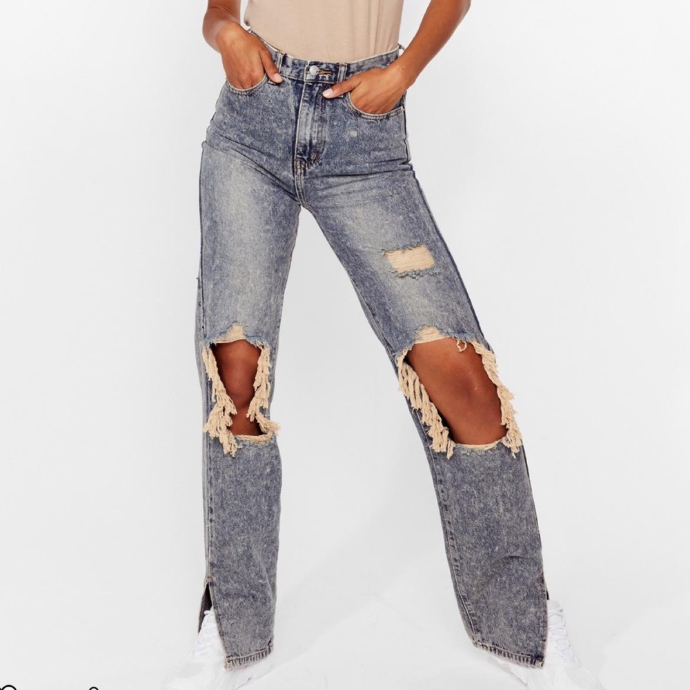 Nasty Gal ripped split hem jeans